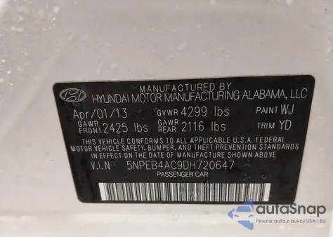 2013 Hyundai Sonata Gls из США, поврежденный, VIN 5NPEB4AC9DH720647